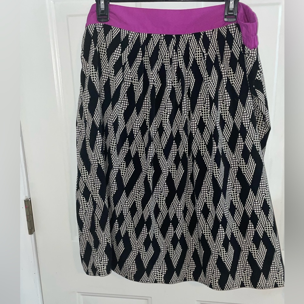Triste Geometric Black, white And Fuchsia Lined Career Skirt 1X